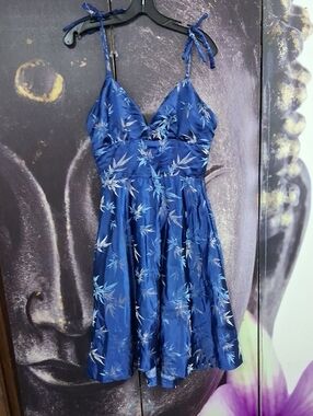 Handmade  Vintage Asian Inspired Blue Color Fabric Dress.